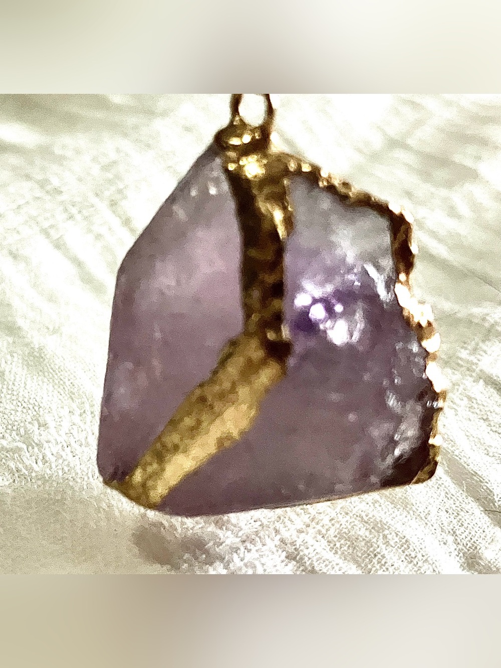 Raw Lavender Rose Quartz Pendant Necklace – Gold Tone Electroplated Edge